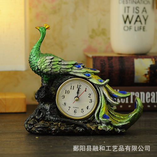 Resin Crafts Crafts New Creative Gift Peacock Clock Home decoration Factory Direct Sales