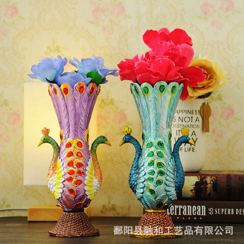 resin crafts peacock creative vase home gift decoration craft wedding supplies factory direct sales