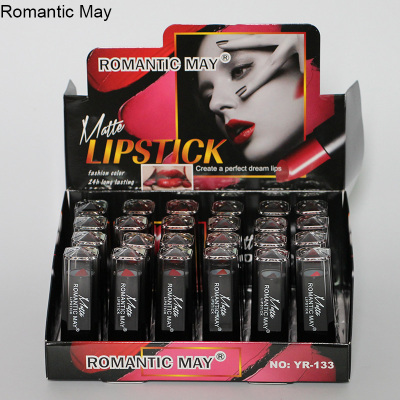 Romantic May Manufacturer Matte Lipstick 12-Color Lip Bite Makeup Gradient Black Tube Pumpkin Lipstick Student Style