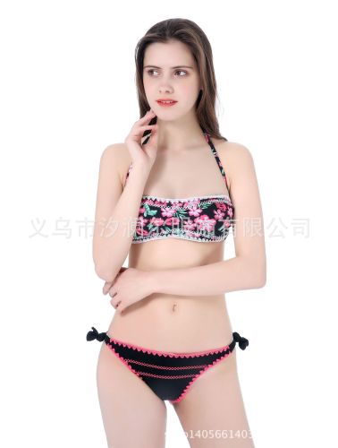 Foreign Trade New Crocheted Printing Export Europe Foreign Trade Bikini Two-Piece Bikini Tropical South America style 