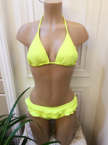 Foreign Trade New Swimsuit European and American Skirt Ruffled Solid Color Lemon Yellow Sexy Little Fresh