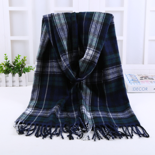 factory direct faux cashmere plaid scarf men‘s plaid tassel scarf men‘s autumn and winter warm scarf