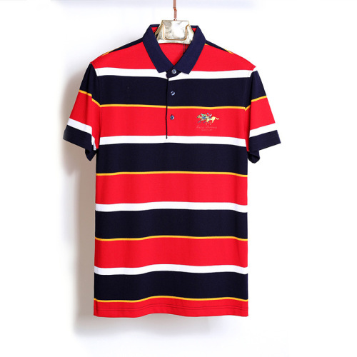 Casual Striped Polo Shirt Customized Short-Sleeved Overalls Advertising Shirt