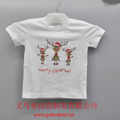 Summer Alibaba Children‘s Clothing Cotton Short-Sleeved Cartoon Cute Reindeer Printed Christmas T-shirt Advertising Shirt T-shirt T-shirt 