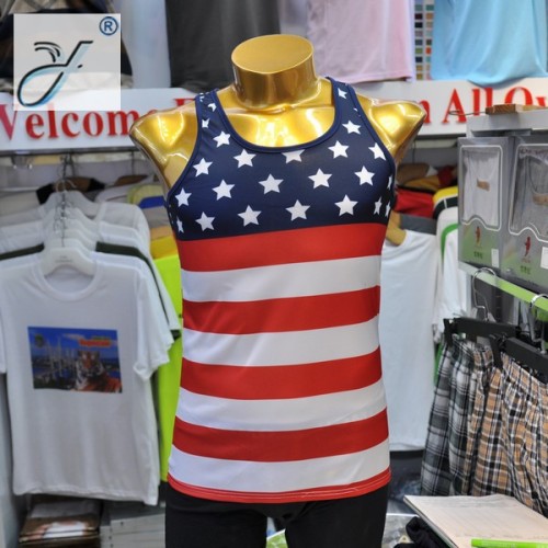 Manufacturer Customization Foreign Trade Stretch Sports Fitness Flag Vest Sublimation Stripes T-shirt Advertising Shirt
