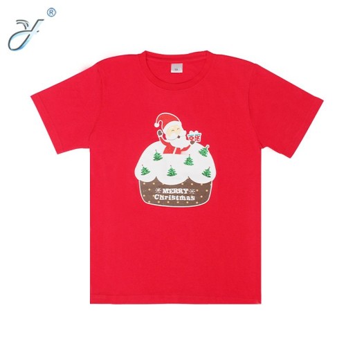 Summer New Children‘s Cotton Short-Sleeved Cartoon Cute Reindeer Printed Christmas T-shirt Advertising Shirt Group Clothing