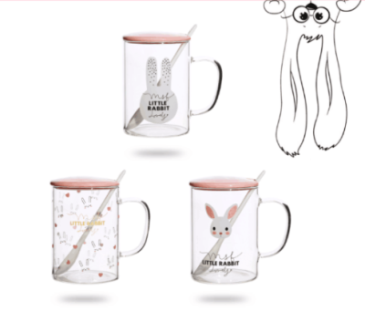 cute rabbit glass mug cup