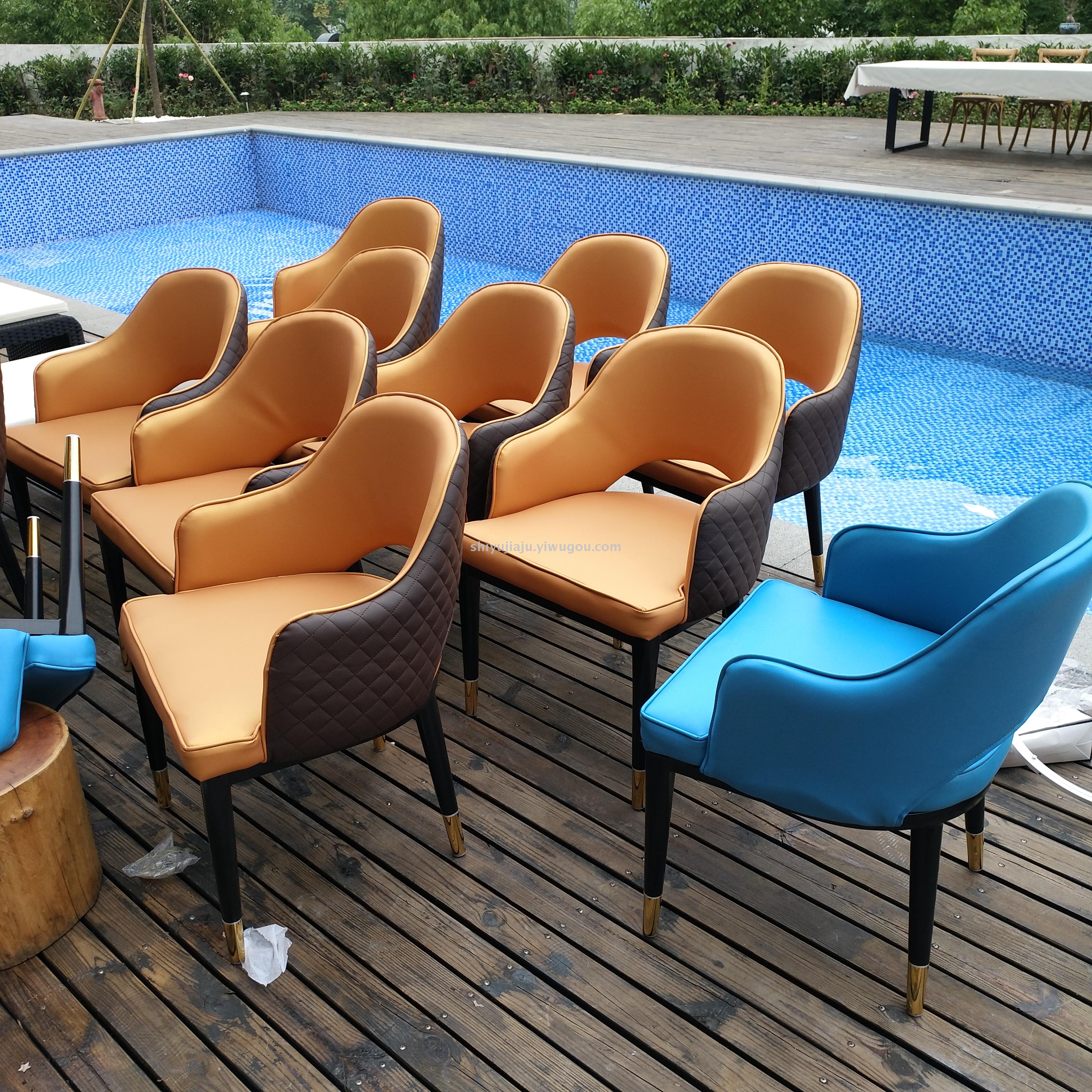 家具 星级酒店大堂休闲桌椅金属仿木椅_义乌市世誉酒店用品有限公司