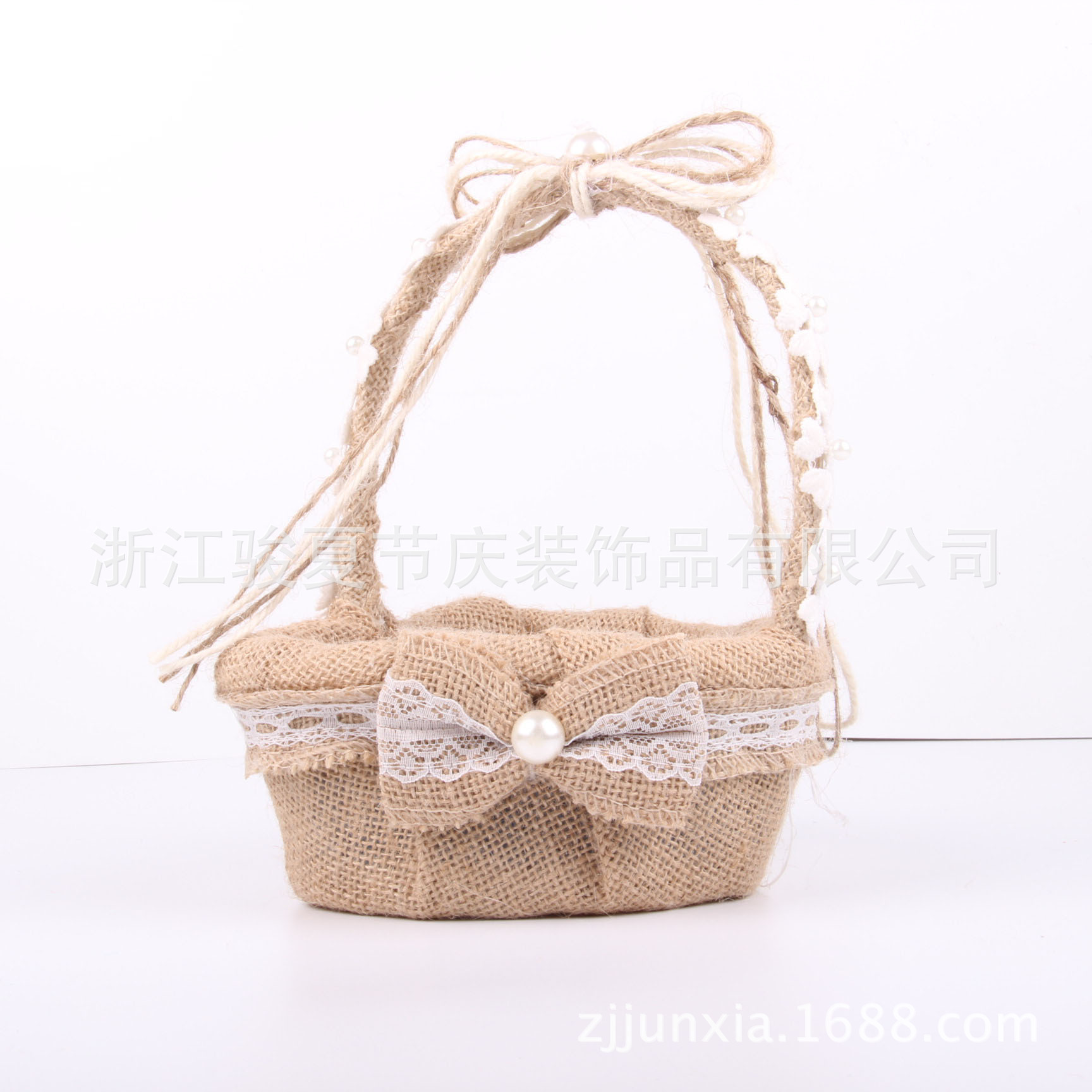 Wedding basket big love Linen Lace flower basket DIY hand-ma...