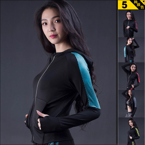 women‘s workout clothes long-sleeved high-elastic quick-drying tight zipper hooded jacket casual running sports clothing pieces delivery