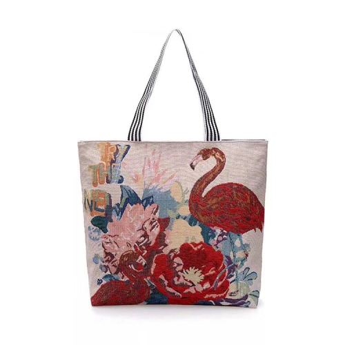 new flamingo series canvas bag shoulder women‘s bag shopping bag casual bag knitted fabric