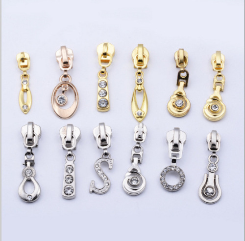 factory hot selling fashion point drill pull metal no. 3 no. 5 zipper head zipper accessories factory direct sales