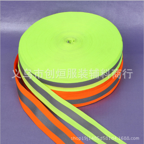 Direct Sales Oh a Bright Reflective Woven Tape Sewing Reflective Cloth Fluorescent Ribbon Sanitation Traffic Safety Reflective Warning Tape