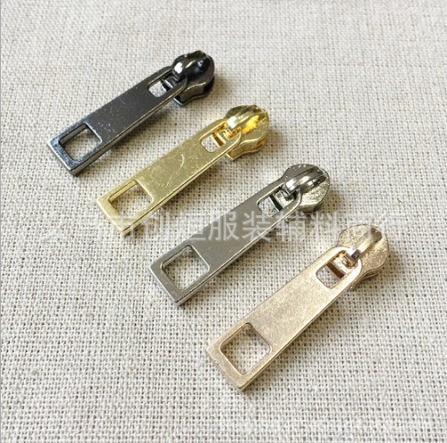 Factory Direct Sales No. 5 Nylon Zipper Head High-End Luggage Pull Head Accessories Metal Square Hole Pull Tab Customized Zipper Head