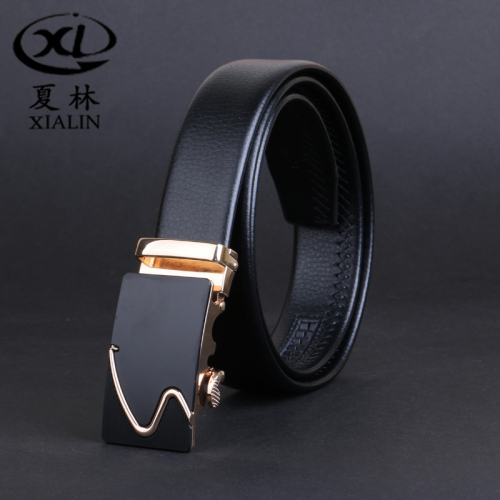 Pu Material Black Automatic Buckle Belt Men‘s Business Regeneration Belt Factory Spot Direct Sales