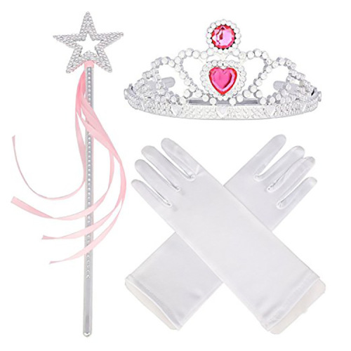 Princess Dress Up Headband Princess Magic Wand Headdress Star Magic Wand with Ribbon White Gloves Kit