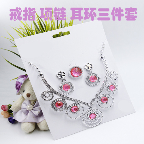 Factory Spot Supply Children‘s Plastic Diamond Necklace Earrings Ring Set