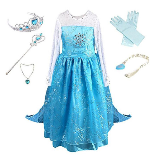 princess dress mesh dress crown magic wand wig gloves performance wear girls six-piece set