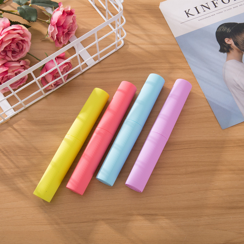 Trumpet Simplicity Striped Travel Toothbrush with Lid Storage Box Wash Tableware Storage Tooth Set B