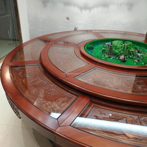 Shiyan Restaurant Box Luxury Electric Dining Table Club Solid Wood Carved Music Fountain Table and Chair 
