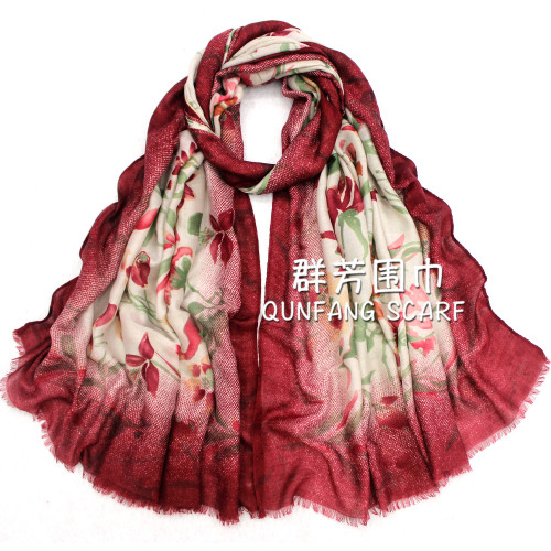 Soft Silk Cotton Fabric Printing Pattern Scarf Color Ink Orchid Printing Shawl Color Variety Factory Direct Sales
