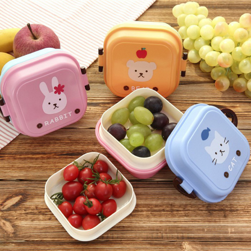 Japanese Style Cute Double Layer Compartment Lunch Boxes Mini Creative Student Bento Box Cartoon Por