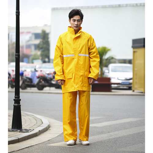 adult split fashion raincoat bright yellow reflective stripe hooded raincoat suit stall night market factory in stock wholesale