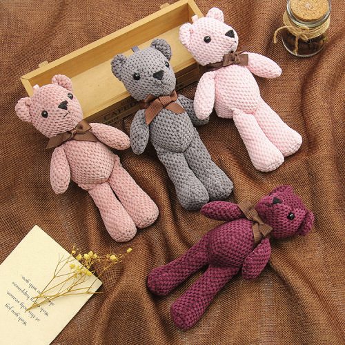 Pineapple Plaid Teddy Bear Doll New Cotton Bow Tie Long-Legged Bear Keychain Bag Pendant Plush Toy Gift