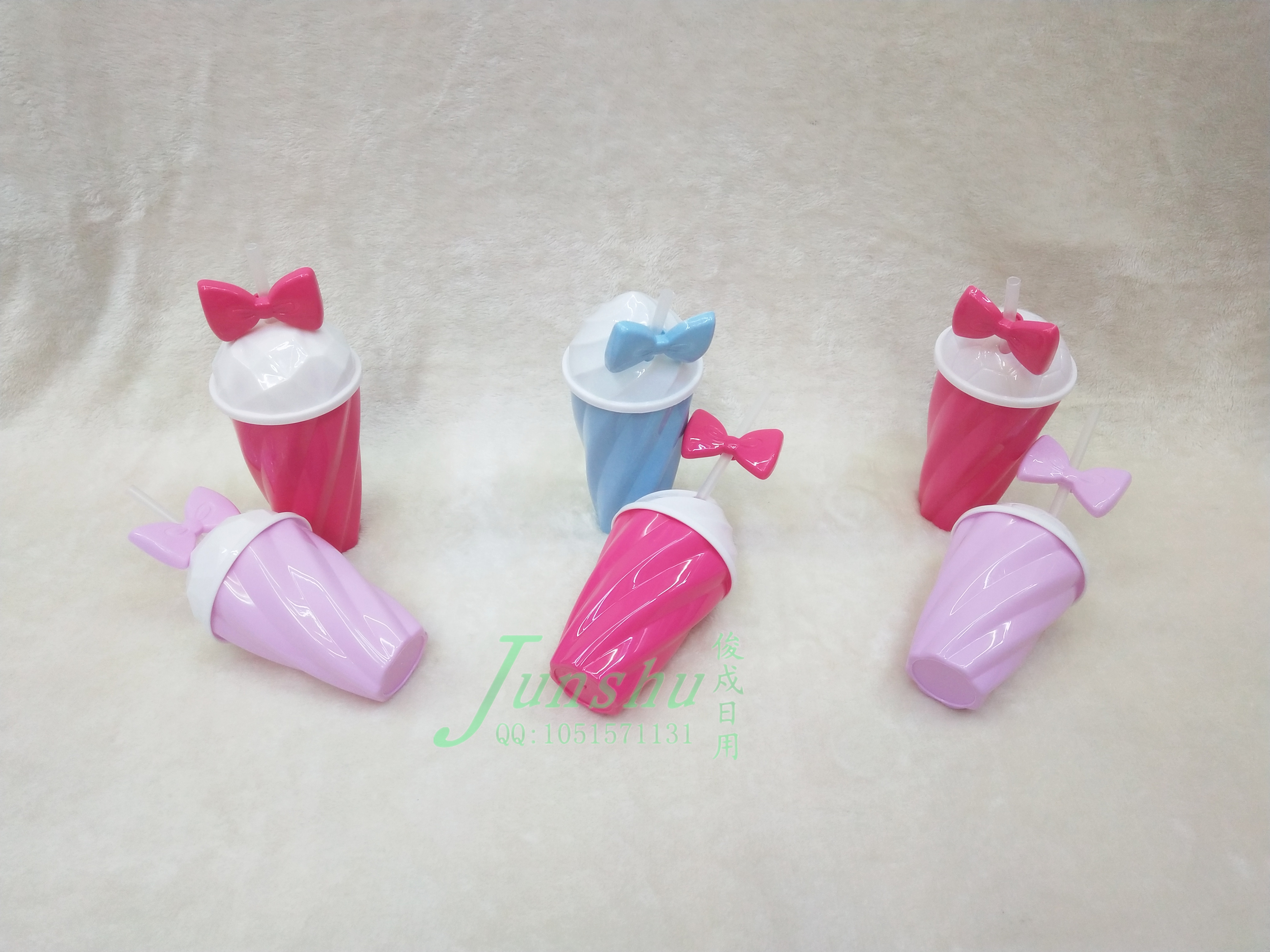 Candy color girl heart bowknot straw cup summer small fresh ice cool cup simple and handy juice cup