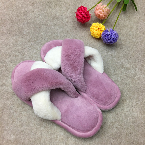 High-End Artificial Rabbit Fur Two-Tone Cross Slippers Korean Style Home Floor Slippers