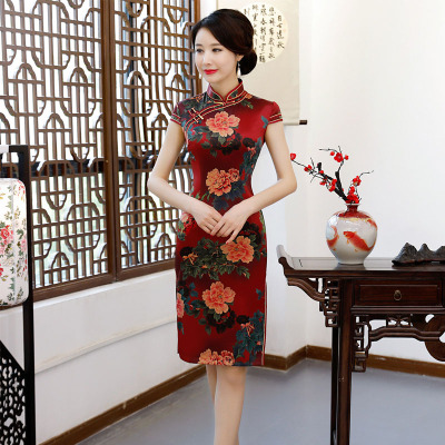 The new double-layer middle and long fragrant cloud gauze cheongsam of spring and summer, 2018