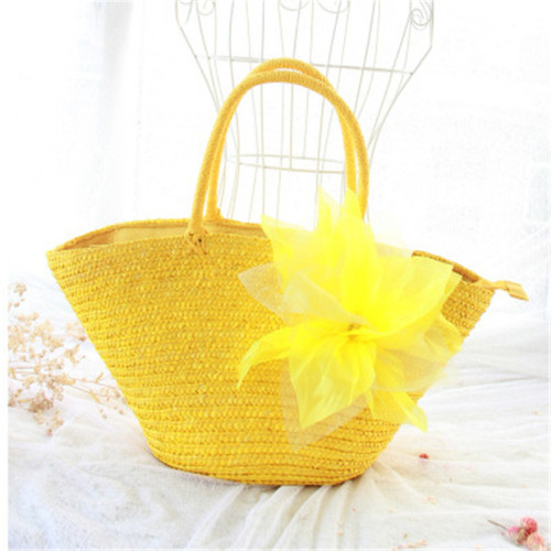 yarn flower straw bag pastoral silk large flower woven bag fashion women‘s bag beach bag