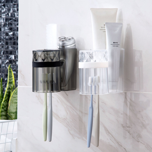 Bathroom Wall-Mounted Toothbrush Holder Transparent Diamond Gargle Cup Tooth Cup Punch-Free Toothbrush Holder Set