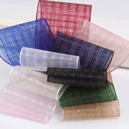 South Korea Imported Ribbon Square Plaid Mesh Belt Gift Packaging Wedding Decoration Handmade DIY Hair Accessories Clothing Accessories
