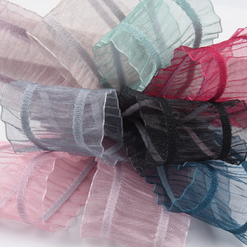 Korean Ribbon Double Crepe Yarn Stripes Organza Tape DIY Handmade Hair Ornament Material Colorful Transparent Chiffon Skirt Ribbon