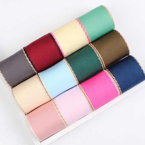 Korean Ribbon Rib Double Line Edge DIY Handmade Bow Hair Accessories Contrast Color Bilateral Jumper Thread Belt