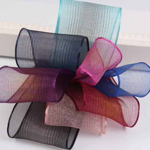 Korean Transparent Two-Color Snow Ribbon Gradient Stripe Ribbon DIY Handmade Hair Accessories Bow Gift Packaging Ribbon 