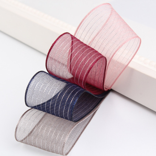 Korean Ribbon Silver Striped Snow Gauze DIY Handmade Hat Ribbon Bow Clothing Accessories Hard Edge Mesh