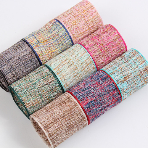 Factory Direct Sales Korean Ribbon Color Edge Two-Color Ribbon Handmade DIY Bow Clothing Accessories Coarse Linen Ribbon