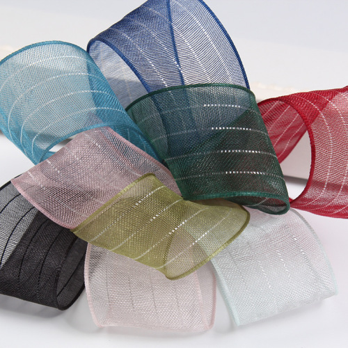 korean ribbon transparent bright silk striped snow ribbon diy handmade hairpin bow ribbon bouquet gift packaging