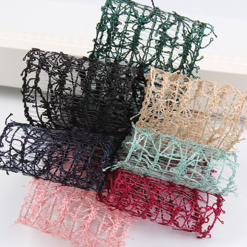 Korean Ribbon Messy Line Pattern Mesh DIY Handmade Hair Accessories Ribbon Bow Material Striped Fish Silk Hollow Mesh Belt
