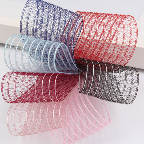 korean ribbon hollow mesh diy handmade bow ribbon hair accessories headdress white line striped fishnet belt