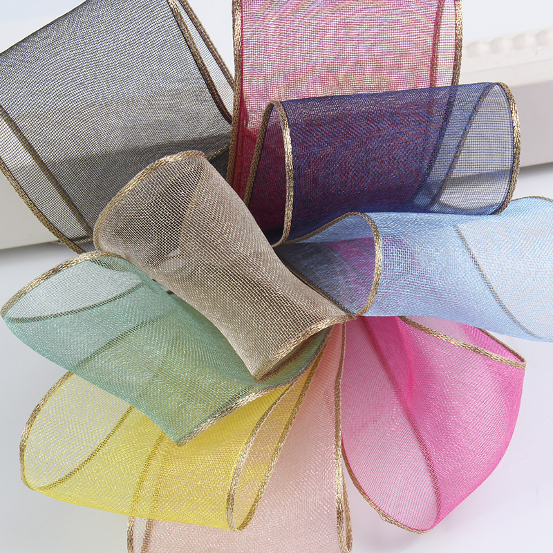 Korean ribbon with golden edge Yarn Korean version of jin bi...