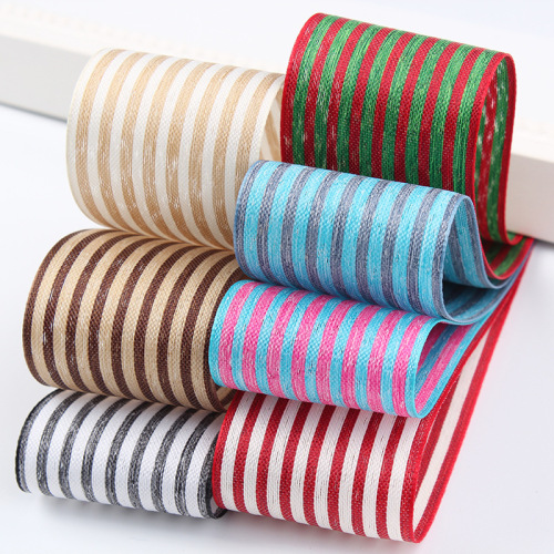 Korean-Style Two-Color Stripe Tape DIY Handmade Bouquet Packaging Gift Navy Style Ribbon Contrast Color Mixed Color Cotton and Linen Tape