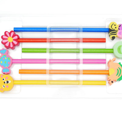 Six pencil with cartoon eraser toppers set for kids