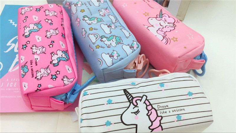 Pink girl heart Large Capacity simple Canvas Unicorn pen ba...