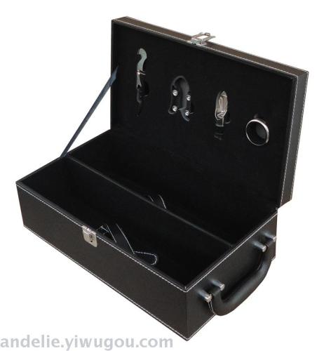Customized Double Wine Leather Box Wine Double Bottles in Gift Box with Four-Piece Bottle Opener Wine Set Accessories