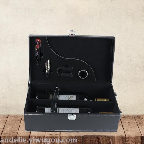 Black Double Wine Leather Box Packing Box Suitcase Wine Gift Box