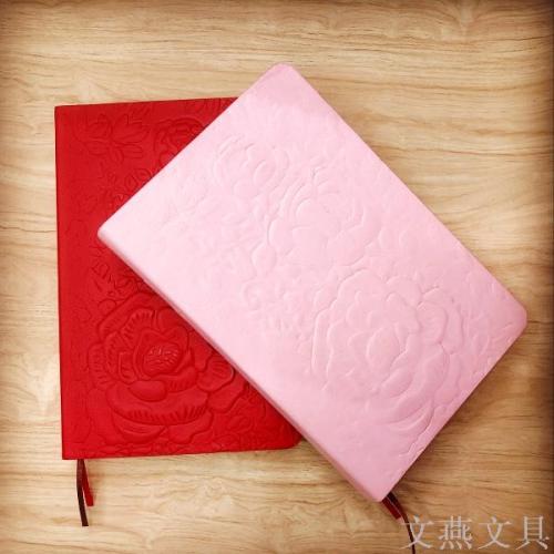 Xinmiao Wenyan Stationery： creative Relief Notebook Red Flower Language Hardcover Notebook Thickened Notepad