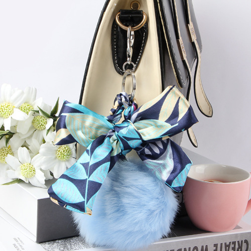 factory direct sales fur ball pendant elegant silk scarf fur bag jewelry velvet car hanging keychain japanese and korean style pendant